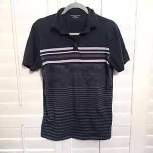 Structure Mens Slim Fit Polo Shirt Size Medium M Black With Striped Collar